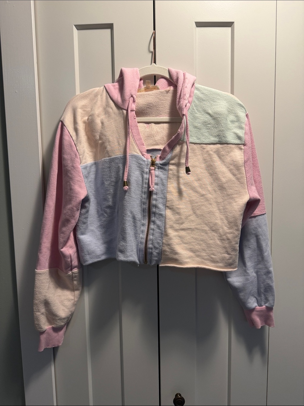 LoveShackFancy Alden Pastel Colorblock Cropped Hoodie, Sz M